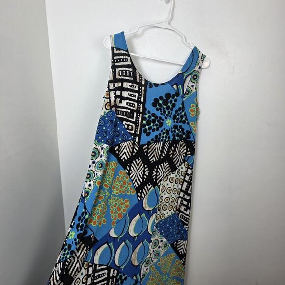 Jostar Blue Multicolor Sleeveless Mixed Media Artsy Maxi Dress Size Medium - Picture 2 of 6